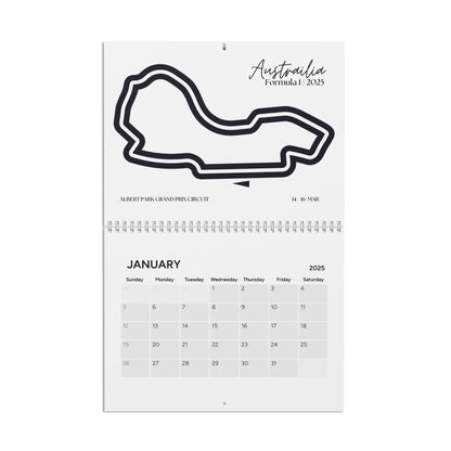 Wall Calendar 2025 Formula One Minimalist Circuit Track Outline Design