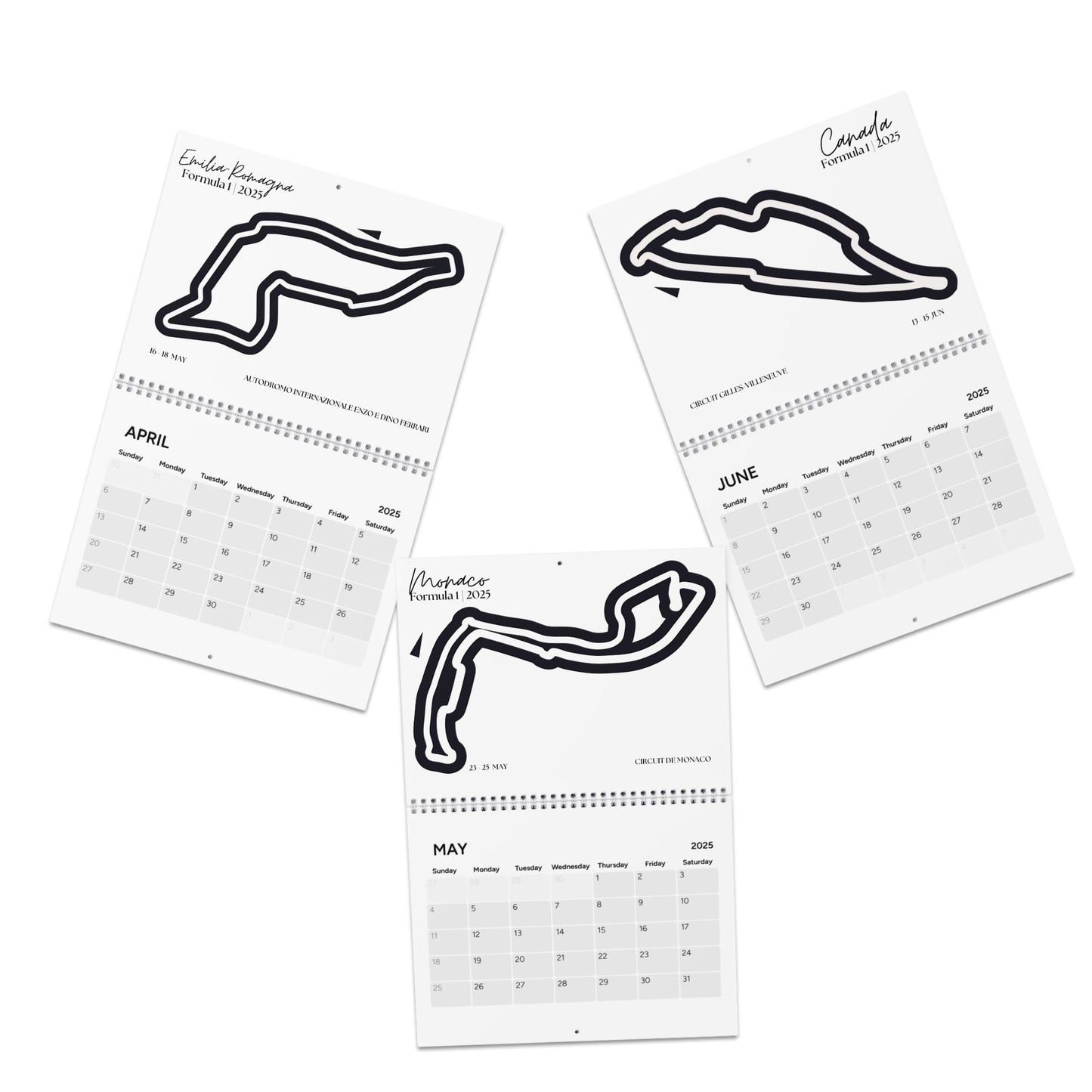 Wall Calendar 2025 Formula One Minimalist Circuit Track Outline Design